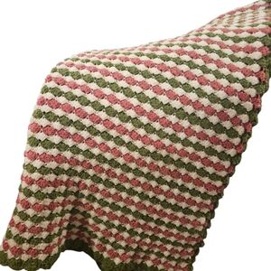 Vintage Crochet Dewdrop Blanket in Pink, Green, and White